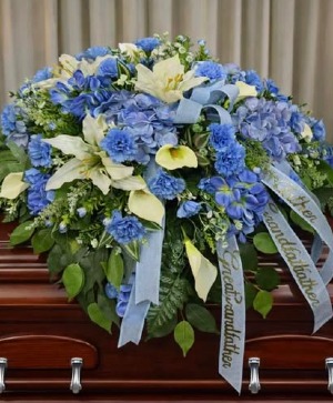 Blue & White Silk Casket Piece CASKET SPRAY