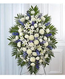Medium Blue & White Sympathy  Standing Spray 