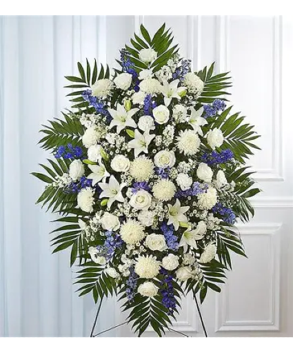 Medium Blue & White Sympathy  Standing Spray 