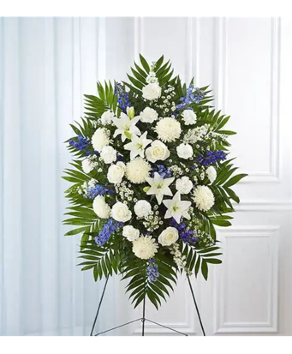Small Blue & White Sympathy  Standing Spray 
