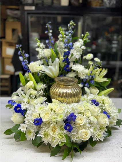 Blue & White Floral for Urn (Urn Not Included)