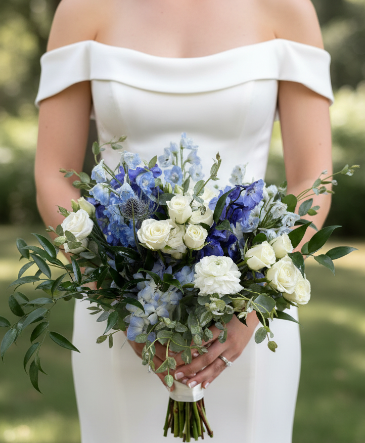 Blue & White  Wedding Bouquet in Medina, NY | CREEKSIDE FLORAL AND DESIGN