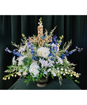BLUETIFUL URN ARRANGEMENT in Beeville, TX | ZIMMER FLORAL & NURSERY, INC.