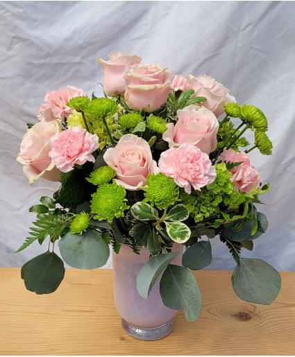 Blush and Green Vase Arrangement