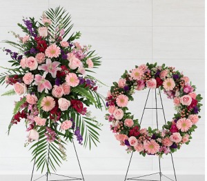Blush and pink wreath and standing spray  Wreath & Standing Spray  