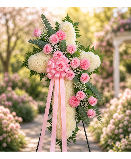 Blush Cross Tribute Call Us for Faster Service & Daily Specials: (915) 303-8500 Text Us to Order Anytime: (915) 505-3708 Your trusted source for Flowers & Delivery in El Paso TX 