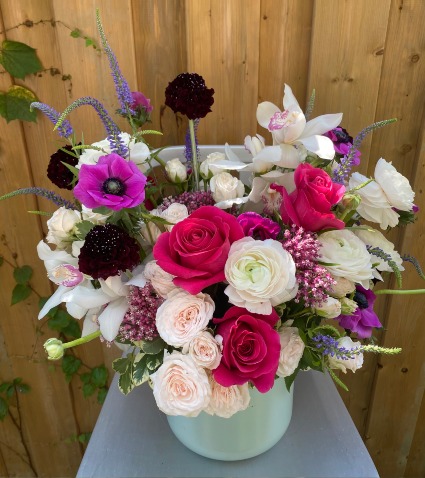 Blush Elegance Arrangement in modern ceramic pot 