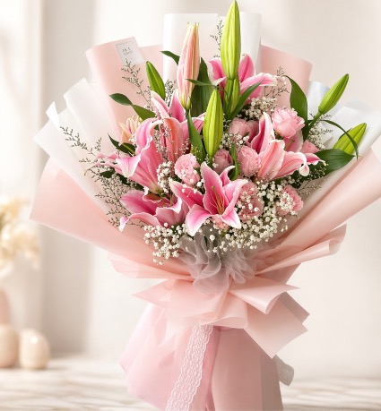 Blush Elegance Lily Bouquet Any special occasion 
