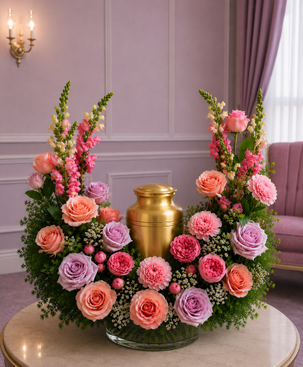 Blush & Lavender Elegance (Urn Not Included)  Call Us for Faster Service & Daily Specials: (915) 303-8500 Text Us to Order Anytime: (915) 505-3708 Your trusted source for Flowers & Delivery in El Paso TX 