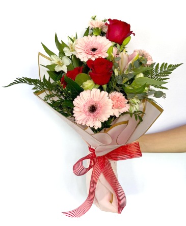 Blushing Endearment Wrapped Bouquet in Albany, NY | Ambiance Florals & Events