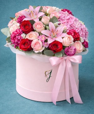 Blushing Hearts assorted flowers