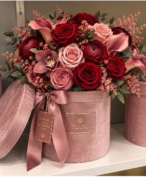 Blushing Madame Pink Velvet Box  Boxed Arrangment