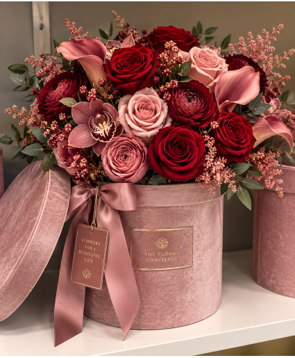 Blushing Madame Pink Velvet Box  Boxed Arrangment