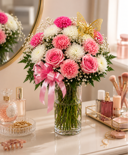 Blushing Vanity Dream Call Us for Faster Service & Daily Specials: (915) 303-8500 Text Us to Order Anytime: (915) 505-3708 Your trusted source for Flowers & Delivery in El Paso TX 