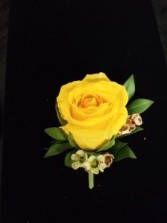 BO-1 Yellow Rose Boutonniere  with Waxflower Boutonniere