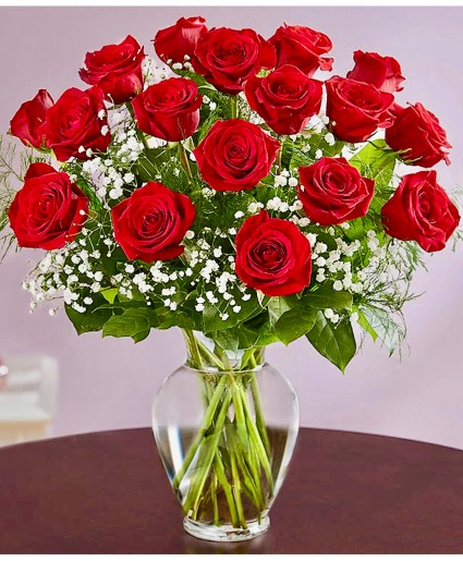  1 Dz Long Stem Red Roses  in Vase 