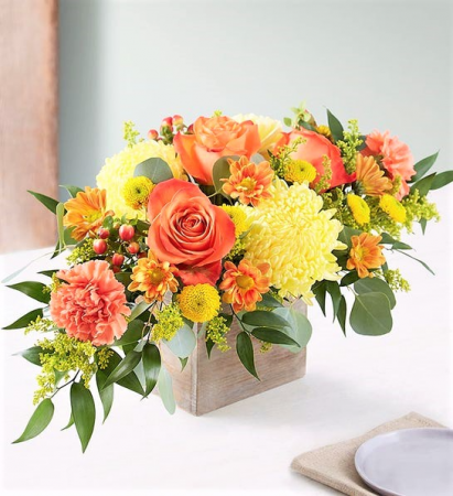 Bountiful Blessings for Thanksgiving Brilliant Autumn Blooms in Reusable Wood Box