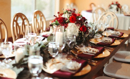 Bountiful Burgundy Wedding reception flowers