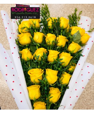 Bouquet of 24 yellow roses with greenery 