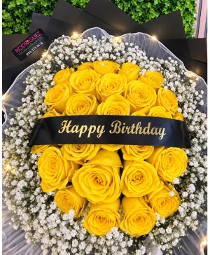 Bouquet of 25 roses with baby breath and a ribbon *Ribbon message can be modified add desired message under special instructions