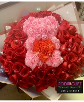 Bouquet with bear in the middle  50 roses