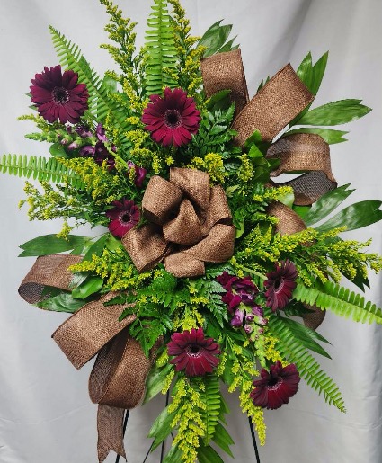 BOW OF BURGUNDY STANDING SPRAY