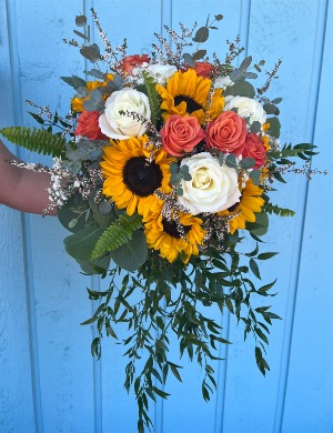 Orange Roses & Sunflowers Bridal Bouquet 