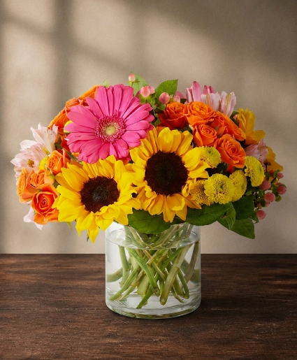 BRIGHT BLOSSOMS Mixed sunflower arrangement
