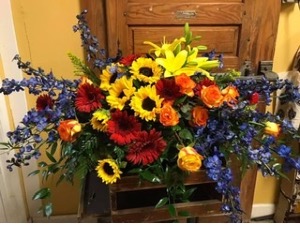 Bright Mix with Sunflowers  Casket Spray 