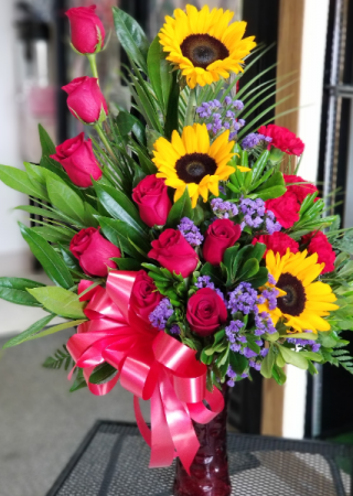 Brighten the Day Rose's Sunflowers & Carnations