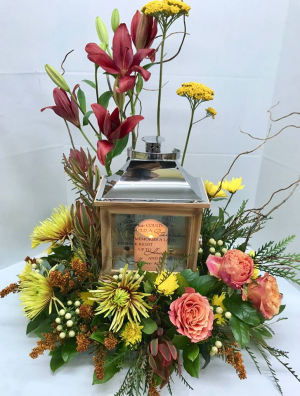 Fall Farewell Lantern Funeral Arrangement