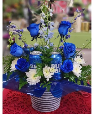 Beer Bucket Vase Arrangement