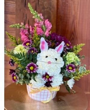 BUNNY BASKET BUNNY IN A CERAMIC BASKET