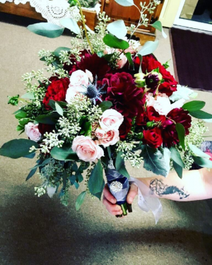 Burgundy and Blush Wedding Bouquet, Hand tied