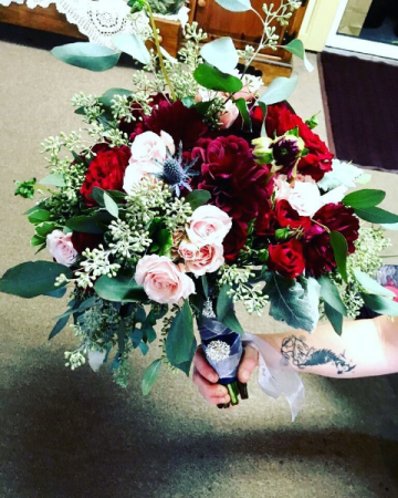Burgundy and Blush Wedding Bouquet, Hand tied