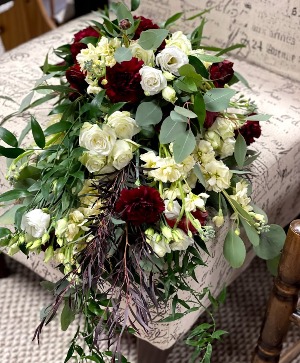 Burgundy and Ivory Bridal Bouquet Cascading Bridal Bouquet 