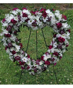 Burgundy Open Heart Wreath  Standing Spray