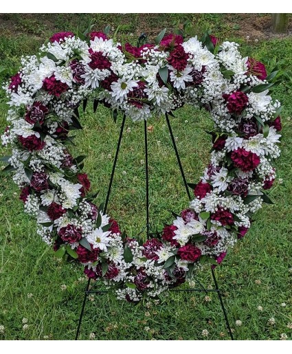 Burgundy Open Heart Wreath  Standing Spray