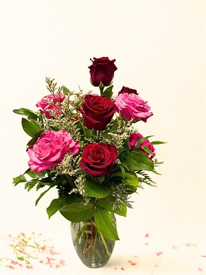 Burning Passion - One Dozen Mixed Roses Floral Arrangement