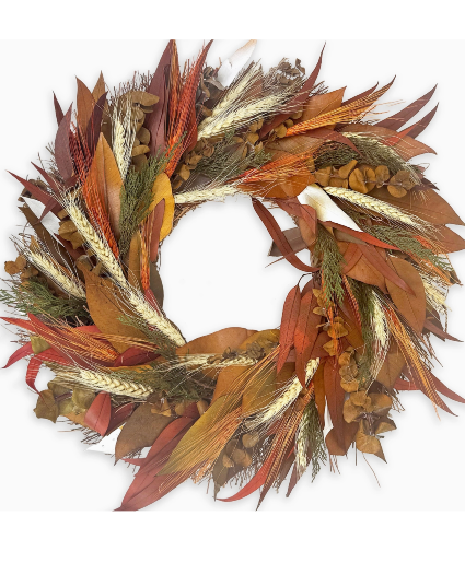 Burnt Orange Autumn Wreath Dried Florals