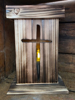 Burnt Wooden Cross Lantern 