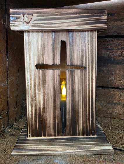 Burnt Wooden Cross Lantern 