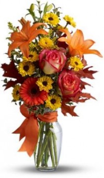 Burst of Autumn Vase of Flowers