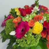 Burst Of Color ...Flowers Maybe Assorted  Cut Flower Bouquet Wrapped in Celo and A Bow