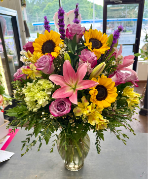 Sunflowers and Roses Vase Arrangement