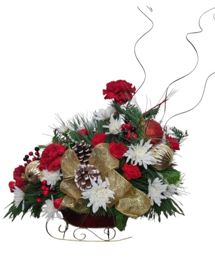 Holiday Sleigh Bouquet FHFC-2-2024 Fresh Flower Arrangement (Local Delivery Area Only)