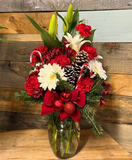 Candy Cane Christmas Cheer Holiday Vase Arrangement