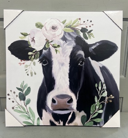 Canvas Picture Cow with Floral Crown  