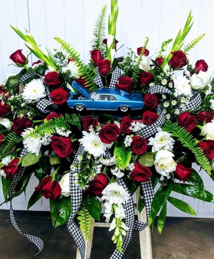 Car Show Casket Arrangement Sympathy Casket Sprays