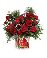 Cardinal Cheer Christmas Flowers